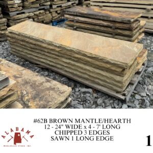 #062B BROWN MANTLE 12-24" WIDE x 4-7' LONG (CHIPPED 3 EDGES, SAWN 1 LONG EDGE)