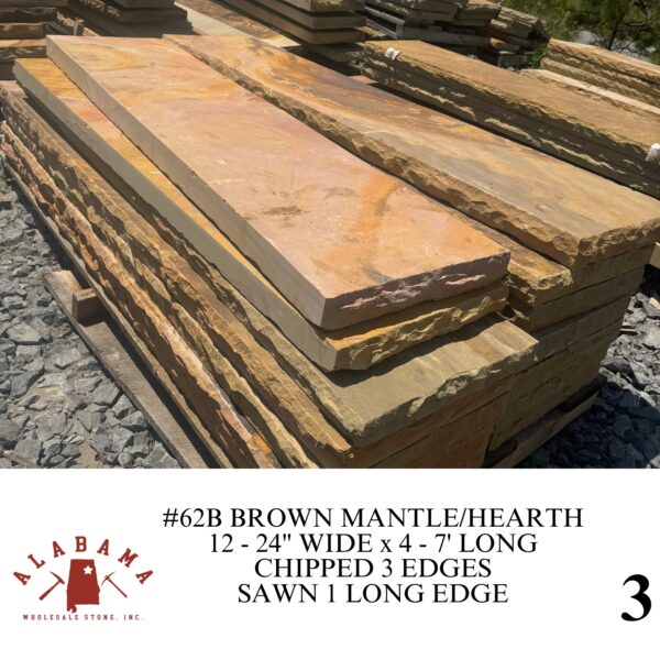 #062B BROWN MANTLE 12-24" WIDE x 4-7' LONG (CHIPPED 3 EDGES, SAWN 1 LONG EDGE) - Image 4